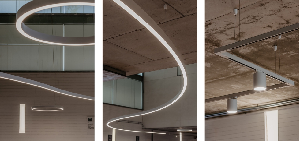 La gran pieza sinuosa suspendida y los elementos circulares introducen una dimensi�n simb�lica y representativa poco habitual en la arquitectura...