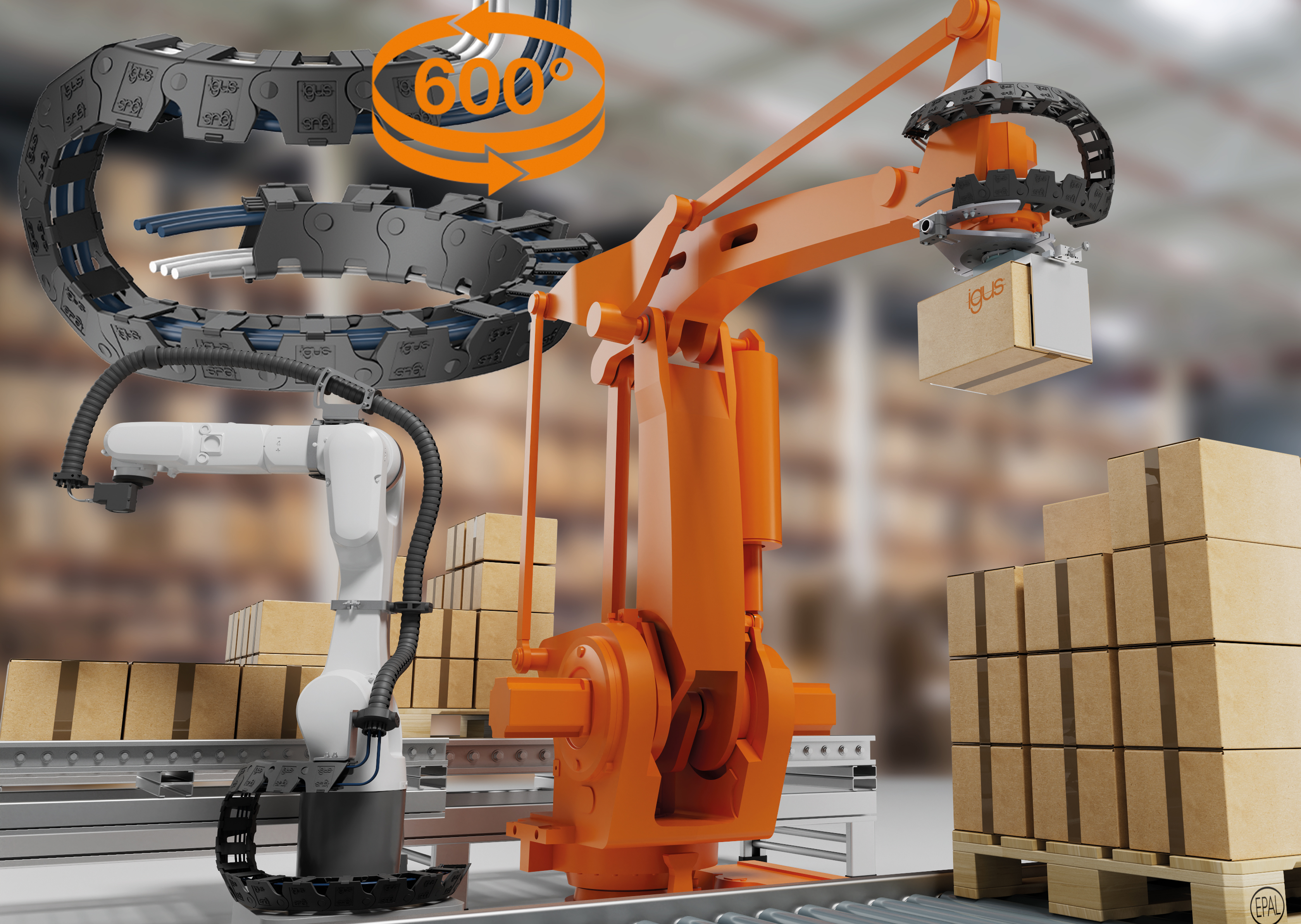 M�xima libertad de movimiento para robots industriales con la nueva twisterchain autosoportada de igus