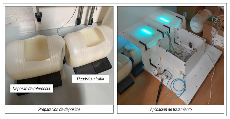 Figura 4. Dep�sitos de taladrina (izquierda) y sistema completo (derecha)