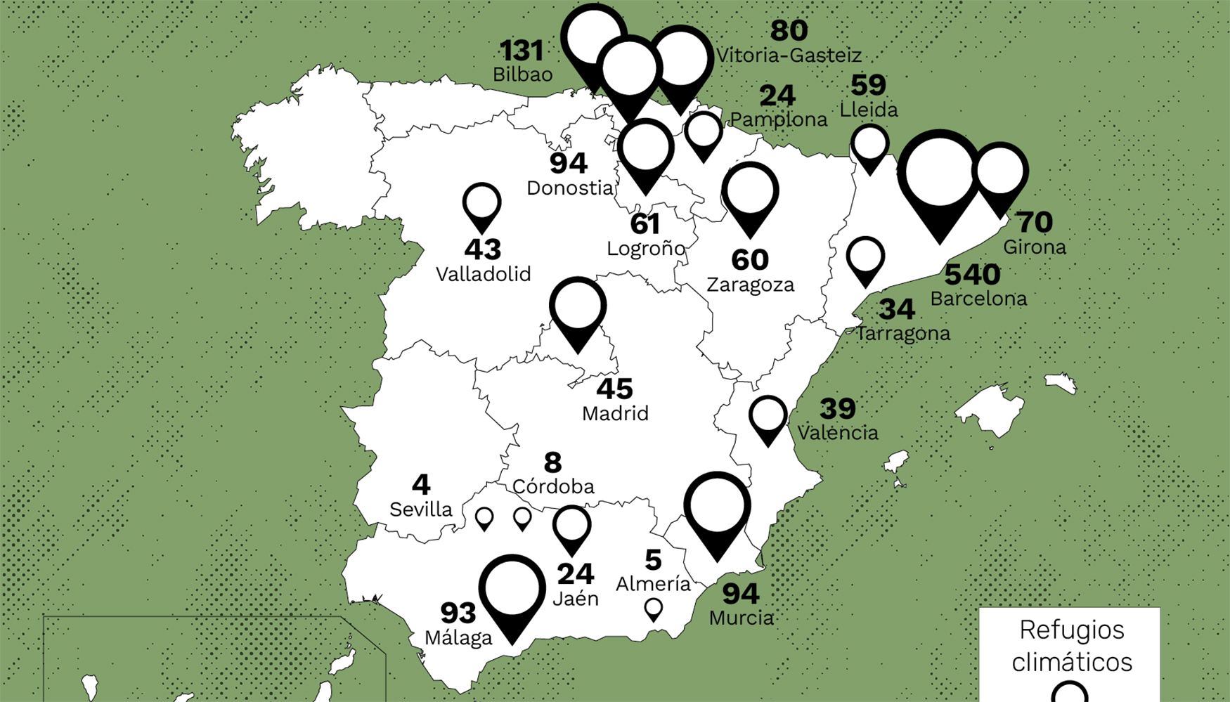 Mapa de refugios clim�ticos en Espa�a, 2026. Fuente: Greenpeace Espa�a