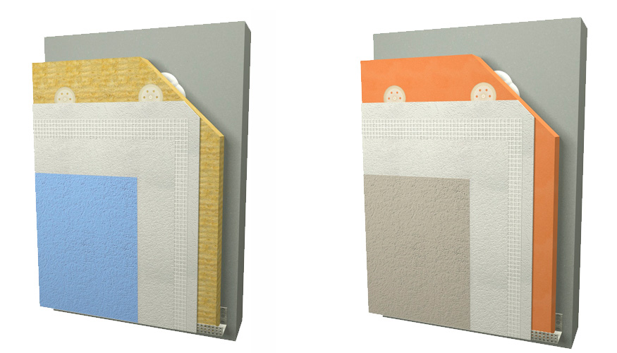 Sikatherm Impact con lana mineral (izquierda) y con XPS
