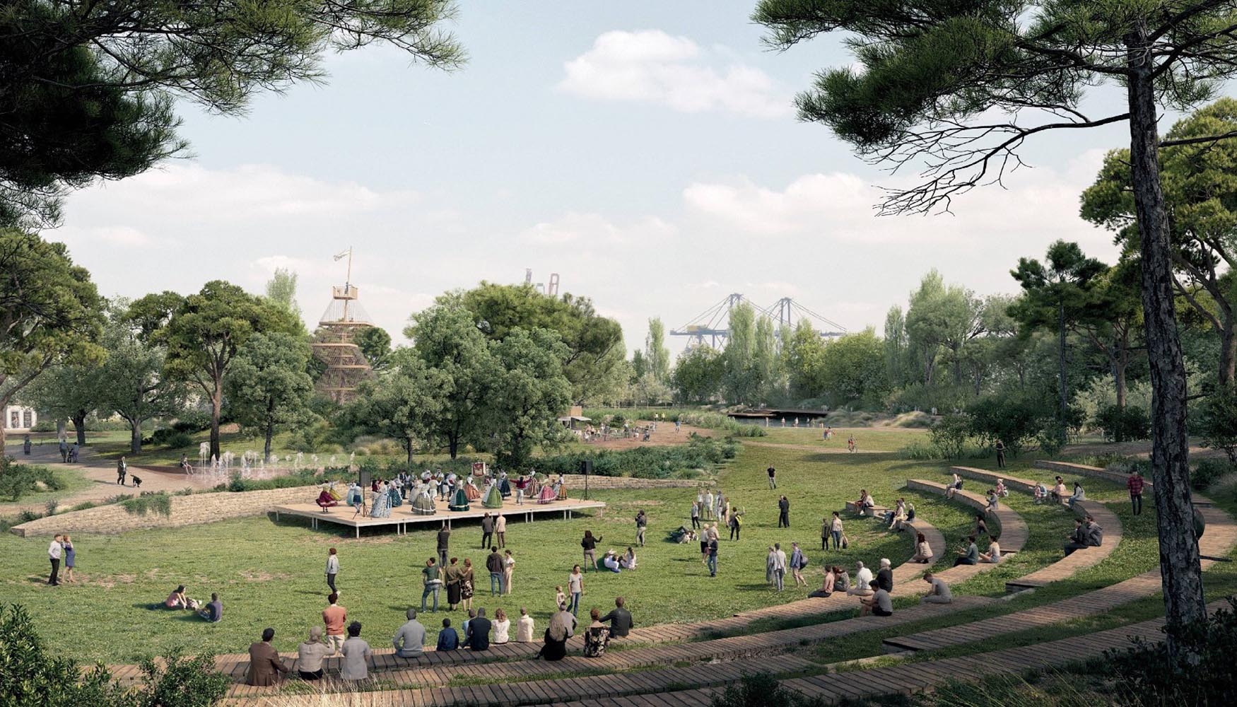 Imagen renderizada del proyecto ganador del Parque de la Desembocadura del Turia