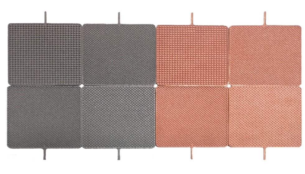 Electrodos de 100x100 mm. fabricados en titanio y cobre mediante fusi�n en lecho de polvo