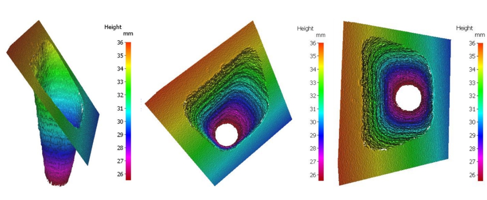 Figura 4. Caracterizaci�n tridimensional de un shaped hole mediante el microscopio Alicona InfiniteFocus