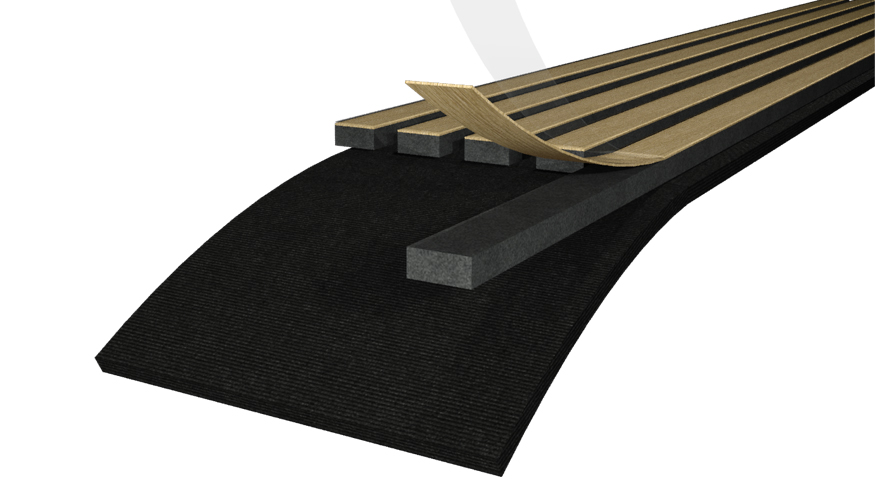 La estructura de los paneles SilentDesign integra un acabado superficial al aceite, chapa de madera aut�ntica, lamas de MDF negro...