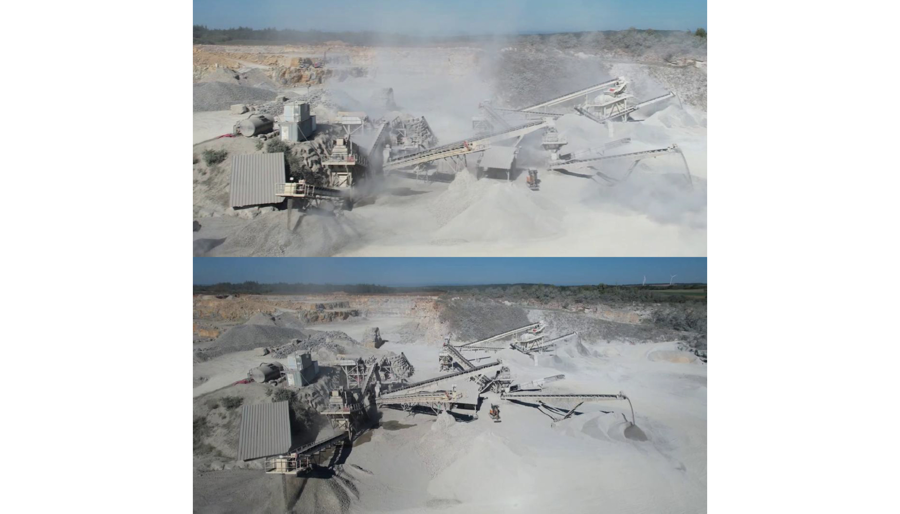 Arriba: Sin supresi�n de polvo. Abajo: Con supresi�n de polvo Spraystream