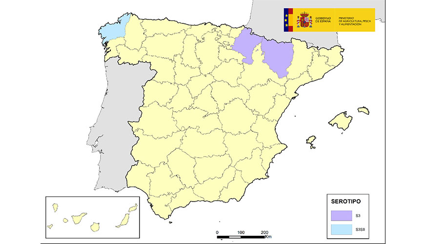 Provincias en las que se ha confirmado y comunicado oficialmente circulaci�n del virus de la lengua azul en la presente temporada 2026-2027 por...