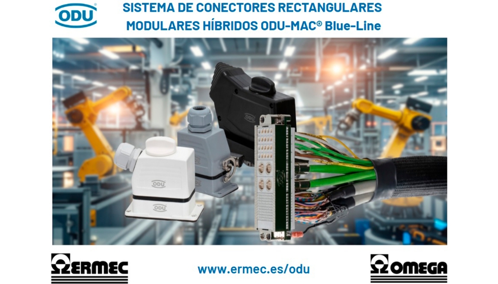 Sistema modular h�brido de conectores rectangulares para rob�tica industrial ODU-MAC Blue-Line