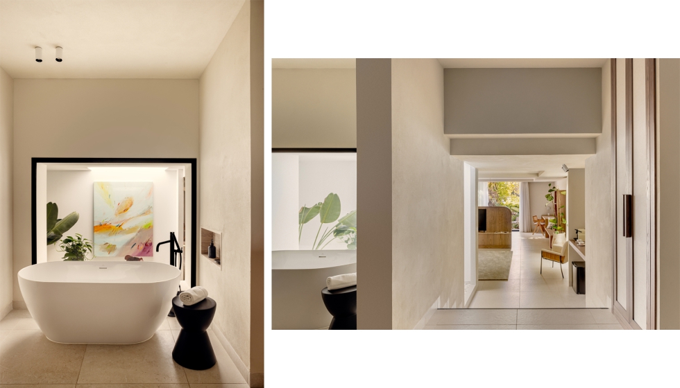La ba�era Lounge, de Noken, se integra en la arquitectura de la suite como una pieza protagonista del espacio de ba�o...