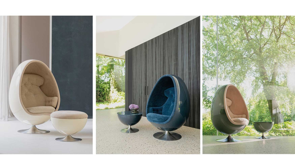 El sill�n est� disponible en seis nuevos colores para su carcasa lacada y una amplia selecci�n de tapicer�as complet�ndose con un reposapi�s y una...