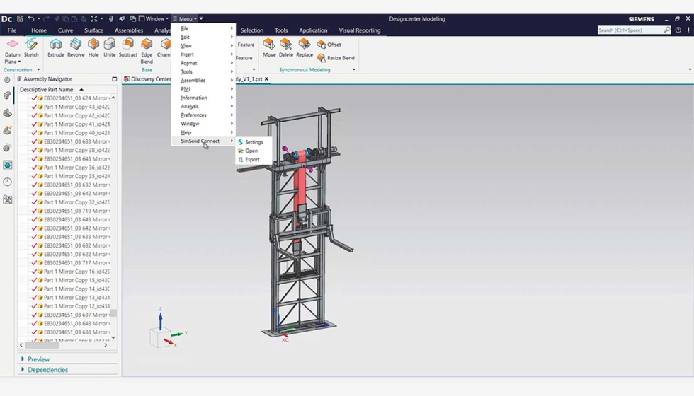 La integraci�n de Simcenter Simsolid con Designcenter para la ingenier�a avanzada de productos permite ejecutar la simulaci�n directamente sobre la...