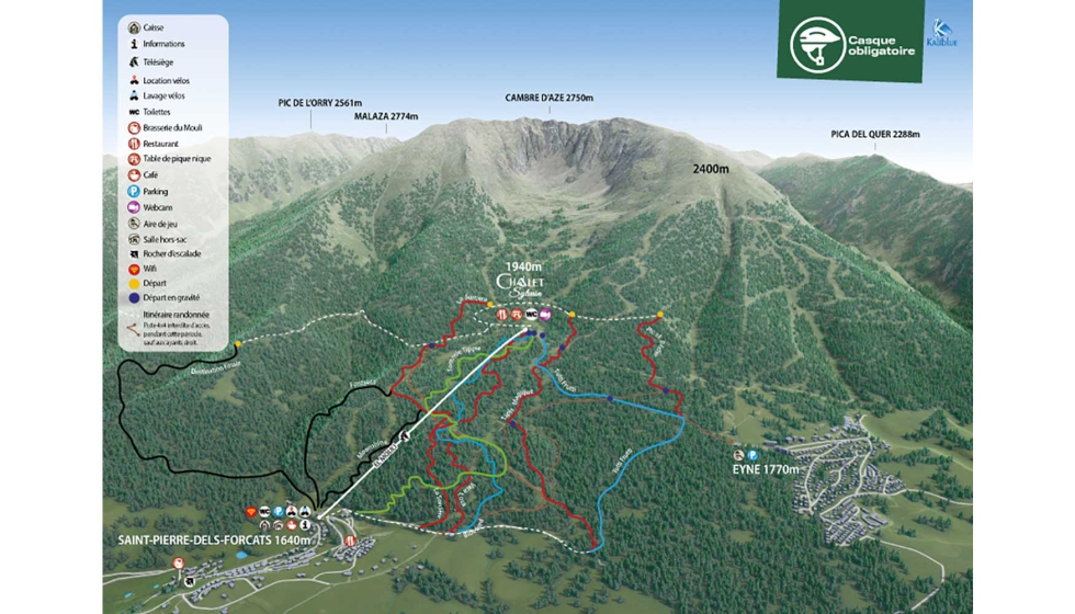 Mapa de pistas del bikepark de Cambre d'Aze