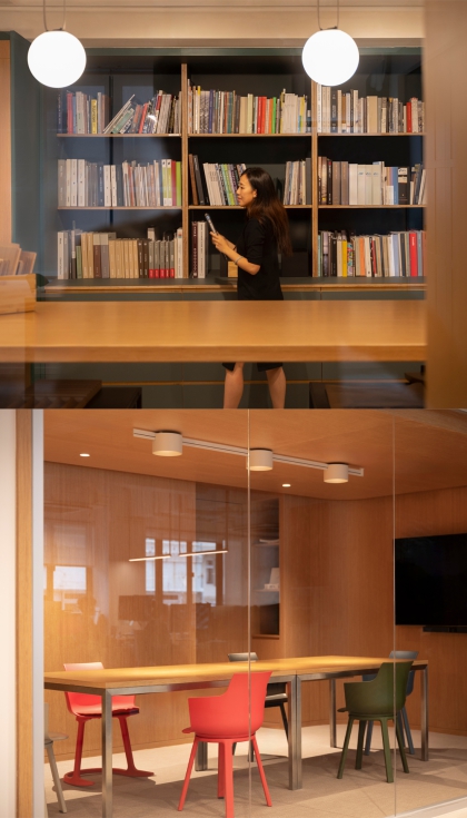 Las soluciones lum�nicas dialogan con la luz natural y el color del interior para configurar un espacio de trabajo flexible y coherente...