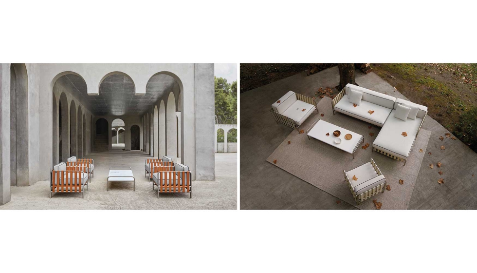 La colecci�n Onsen une acero inoxidable satinado en crudo, madera de iroko y cinchas de piel sint�tica tensadas a mano