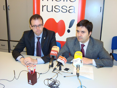 El alcalde de Mollerussa, Marc Solsona (izq.), y el director de Fira de Mollerussa, Poldo Segarra (dcha...