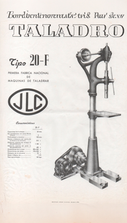 Folleto del taladro de columna modelo 20-F fabricado por Jos� Le�n Ciar�n