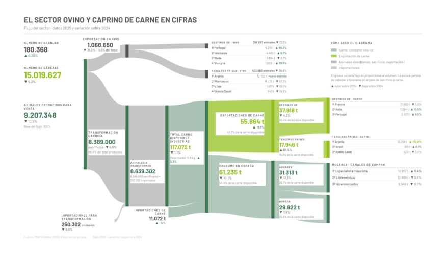Indicadores econ�micos del sector ovino y caprino de carne. Ministerio de Agricultura, Pesca y Alimentaci�n (MAPA), datos 2025...