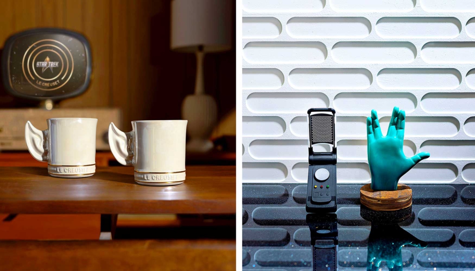Taza Spock (izq.); rallador Communi-Grater y reposacucharas Live Long & Prosper (dcha.).