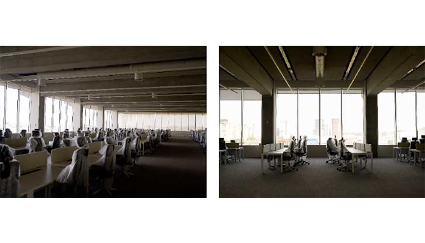 A la izquierda: Figura 5. Interior de la oficina_01; A la derecha: Figura 6. Interior de la oficina_02