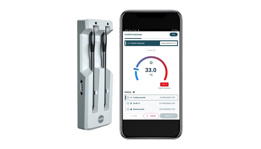 Sistema Cook to X con testo 195, monitorizaci�n inal�mbrica y continua de la temperatura en procesos de cocci�n y abatimiento...