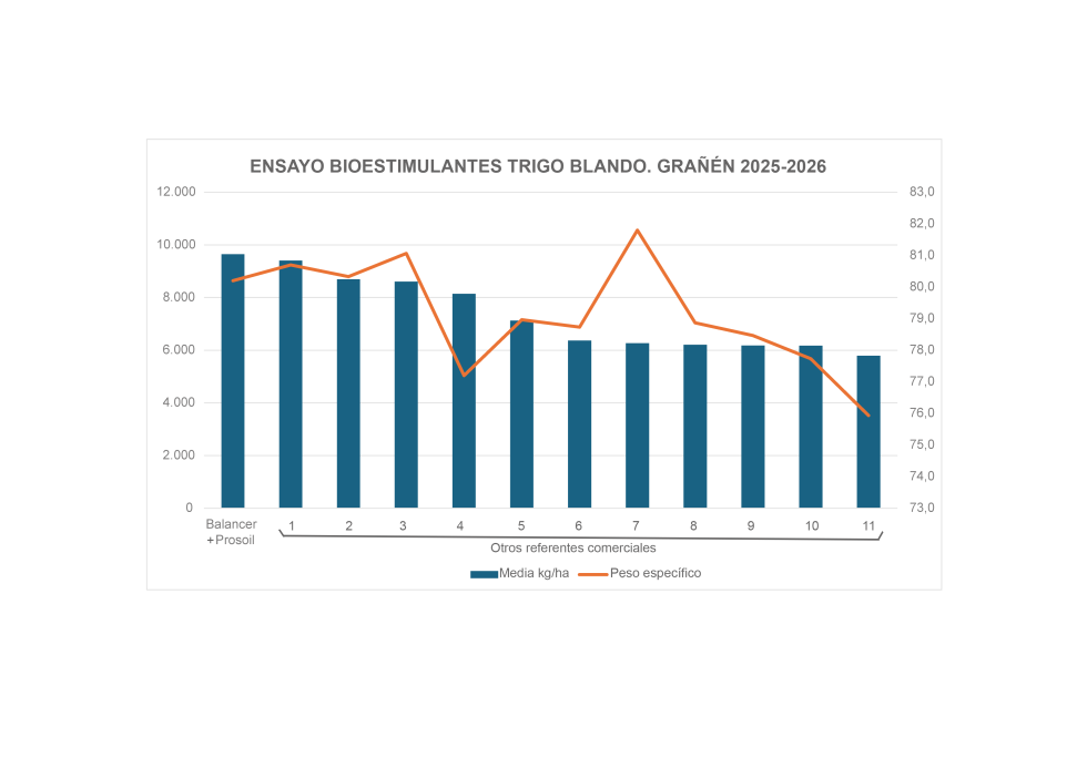 Fuente de rendimiento y calidad: ensayo de bioestimulantes en trigo blando (variedad Tocayo), Gra��n 2025-2026...