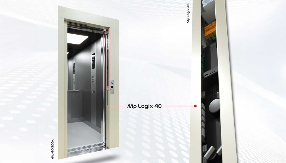 El MP GO 200x y la maniobra MP Logix 40, que se integra en el larguero de la puerta de piso, prescindiendo del armario de control convencional...