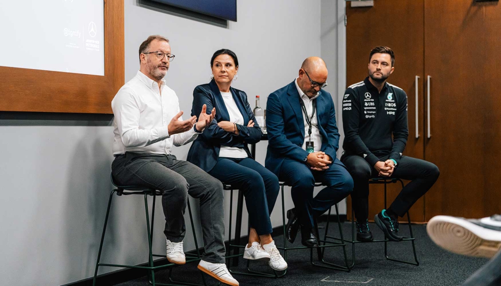 En el encuentro participaron Nathalie Qu�r�, Head of Sponsorship de Signify; Darren Smith, Specification Leader UK&I de Signify; Bradley Lord...