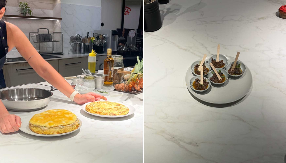 Platos cocinados durante el showcooking con menaje de Fissler