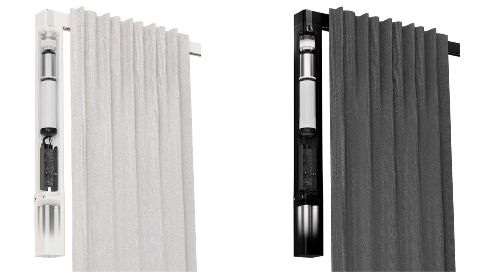 El riel est� disponible en negro o blanco y es compatible con cortinas de pliegues y de onda, que permite configuraciones rectas y curvas...