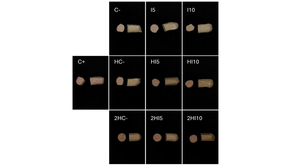 Figura 2. Im�genes de las salchichas tipo Frankfurt cocidas a 85 �C y esterilizadas posteriormente