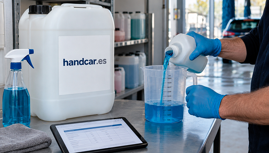 A trav�s de su plataforma online, Handcar ofrece informaci�n sobre qu�micos y diluciones de producto para t�neles y boxes de autoservicio...