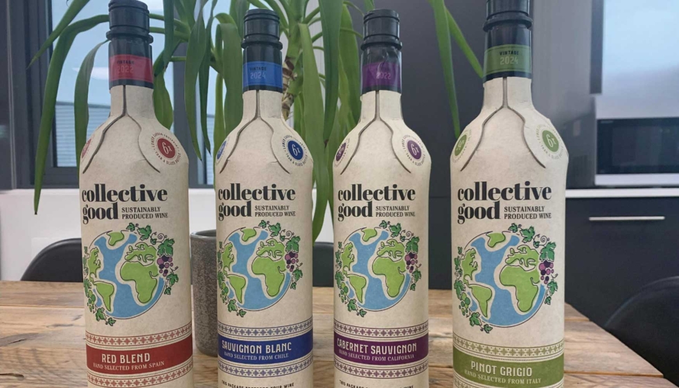 La gama Collective Good re�ne diferentes referencias de vino en botellas de papel Frugal Bottle