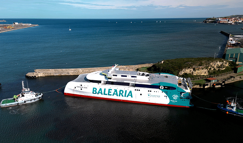 La puesta a flote del primer fast ferry 100% el�ctrico de Bale�ria marca un nuevo hito en la construcci�n del buque que conectar� Tarifa y T�nger a...