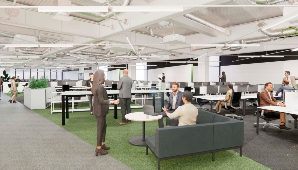 Los espacios de oficinas combinar�n distintas configuraciones de trabajo para facilitar la comunicaci�n entre departamentos...