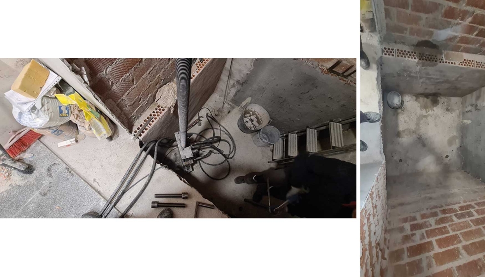 Ejecuci�n del recalce de la cimentaci�n en el hueco del ascensor...