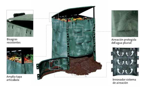 En Spora se producen distintos productos dedicados al reciclaje, como estos compostadores