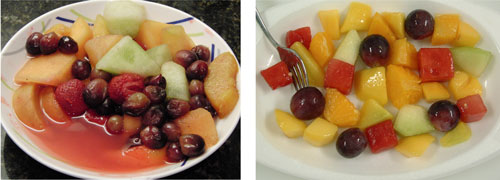 Fruta descongelada. A la derecha, fruta hibernada descongelada