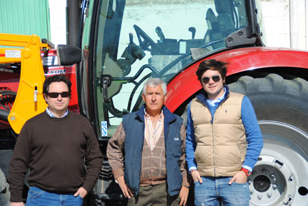 Of left to right, Ral Reina, commercial director of DTA; Antonio, tractorista attendant to test the device and Mateo Hermosn...