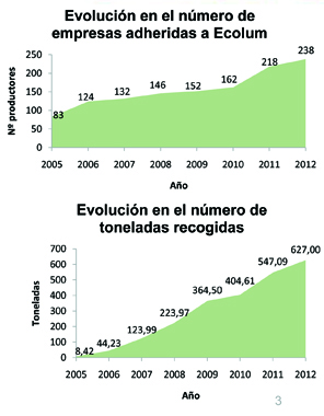 Evolucin seguida en la gestin de residuos por parte de Fundacin Ecolum desde el ao 2005