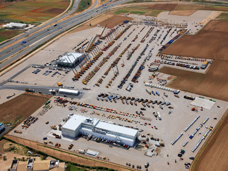 Aerial sight of the installations of Ritchie Bros in Ocaa (Toledo)