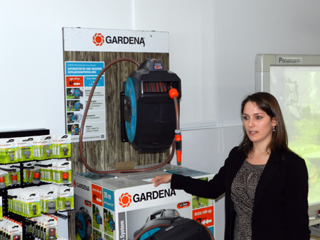 Justine Second, during the presentation of the new roll up-hoses of Gardena