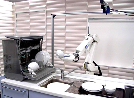 Robot Kar (Kitchen Assistant Robot) de Panasonic junto a la Universidad de Tokyo, concebido como asistente para lavar los platos...