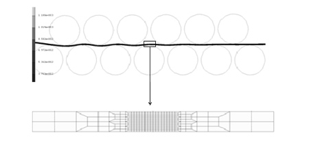 Figura 7: Esquema del modelo 2D de elementos finitos y mallado de la chapa
