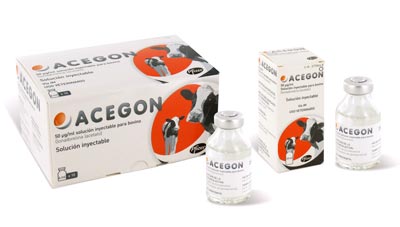 En la imagen, Acegon, solucin inyectable para el control hormonal de vacas y novillas