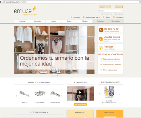 Pantalla de la nueva web de Emuca