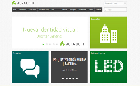 Apariencia de la nueva web de Aura Light