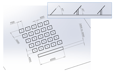Fig. 2: La matriz de paneles PV (dimensiones en mm)