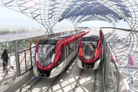 Dos trenes de metro, de Siemens, sin conductor, en Riad
