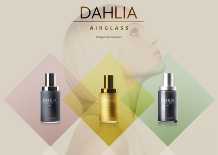 Cartel promocional con los envases de cristal de Dahlia