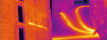 Fig. 2. Falta de aislamiento trmico en fachada (izquierda) y conductos de la calefaccin (derecha)
